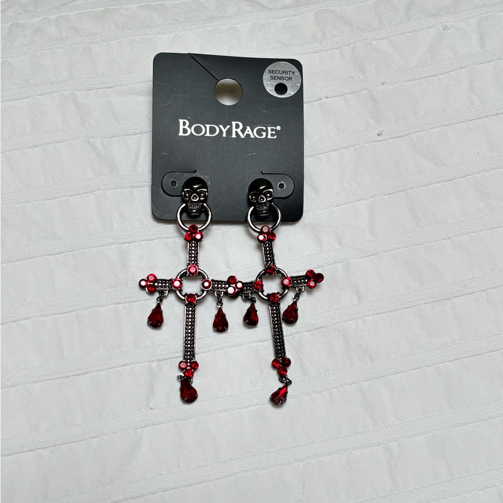 Gothic Crystal Cross Drop Earrings
